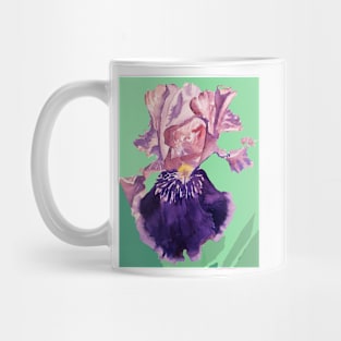 Iris Watercolor Painting - Glorious Purple on Mint Green Mug